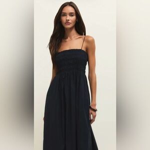 Z Supply Beachside Black Smocked MIDI Dress